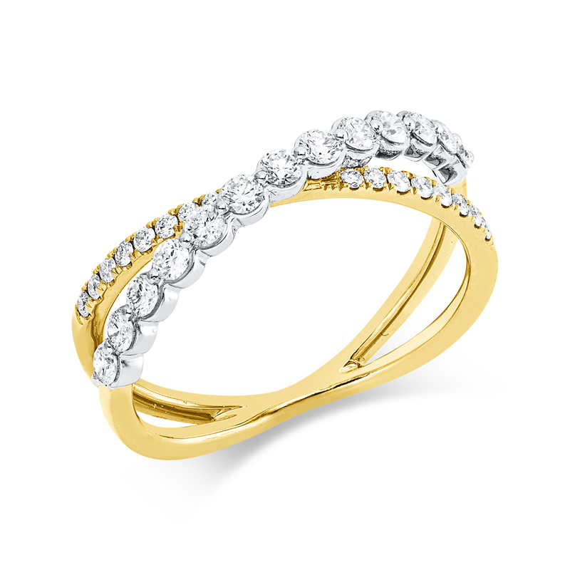 Ring 18 kt GG+WG, 13 Brill. 0,38 ct, TW-si, 16 Brill. 0,11 ct, TW-si