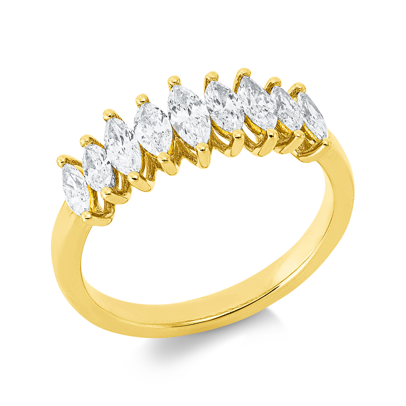 Ring 18 kt GG, 2 Nav. 0,16 ct, TW-si, 7 Nav. 0,70 ct, TW-si
