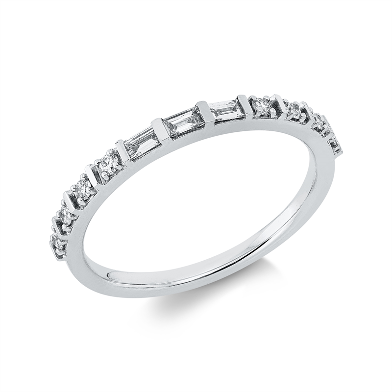 Ring 18 kt WG, 3 Bag. 0,10 ct, TW-pi, 8 Brill. 0,11 ct, TW-pi