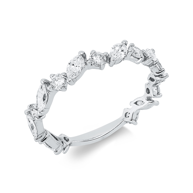 Ring 18 kt WG, 9 Brill. 0,41 ct, TW-pi, 8 Nav. 0,51 ct, TW-pi