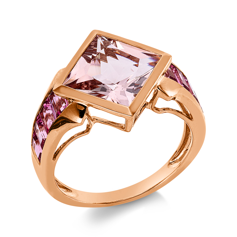 Ring 18 kt RG, 6 Turmalin 1,00 ct pink, 2 Turmalin 0,40 ct pink, 1 Morganit 3,02 ct pink