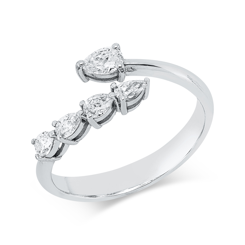 Ring 18 kt WG, 1 Tropfen 0,16 ct, F-vsi/si, 4 Tropfen 0,31 ct, F-vsi/si