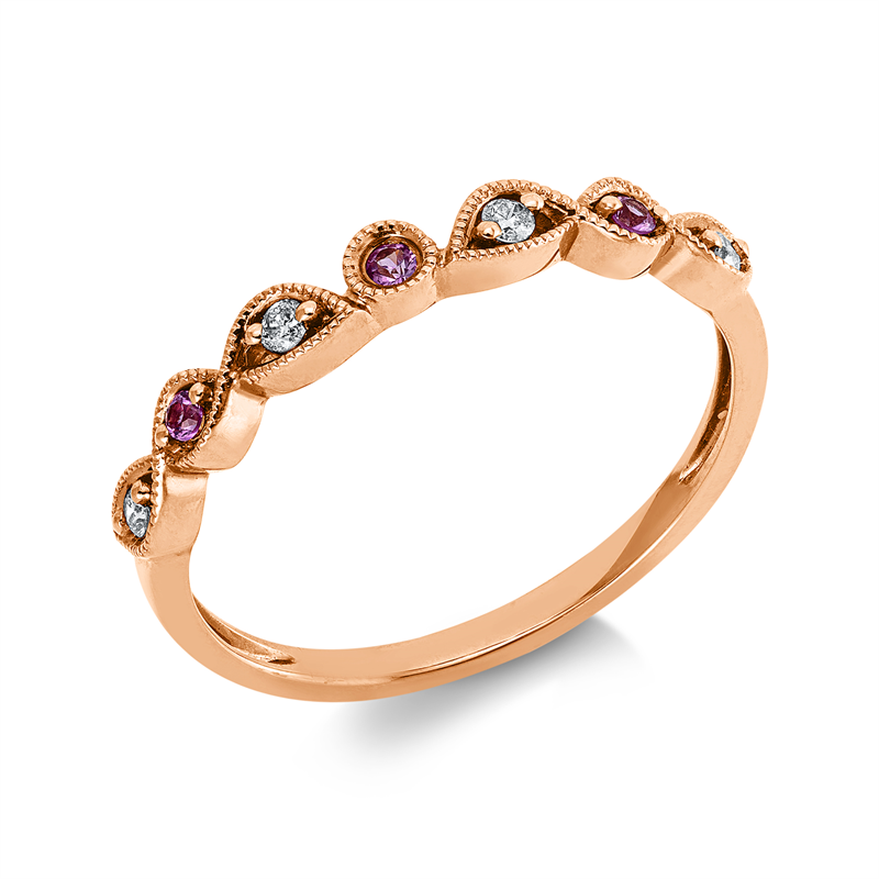 Ring 18 kt RG, 4 Brill. 0,06 ct, TW-si, 3 Saphire 0,05 ct pink