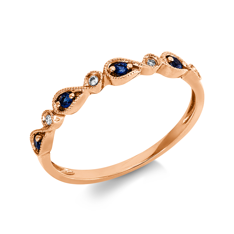 Ring 18 kt RG, 4 Brill. 0,02 ct, TW-si, 4 Saphire 0,09 ct blau