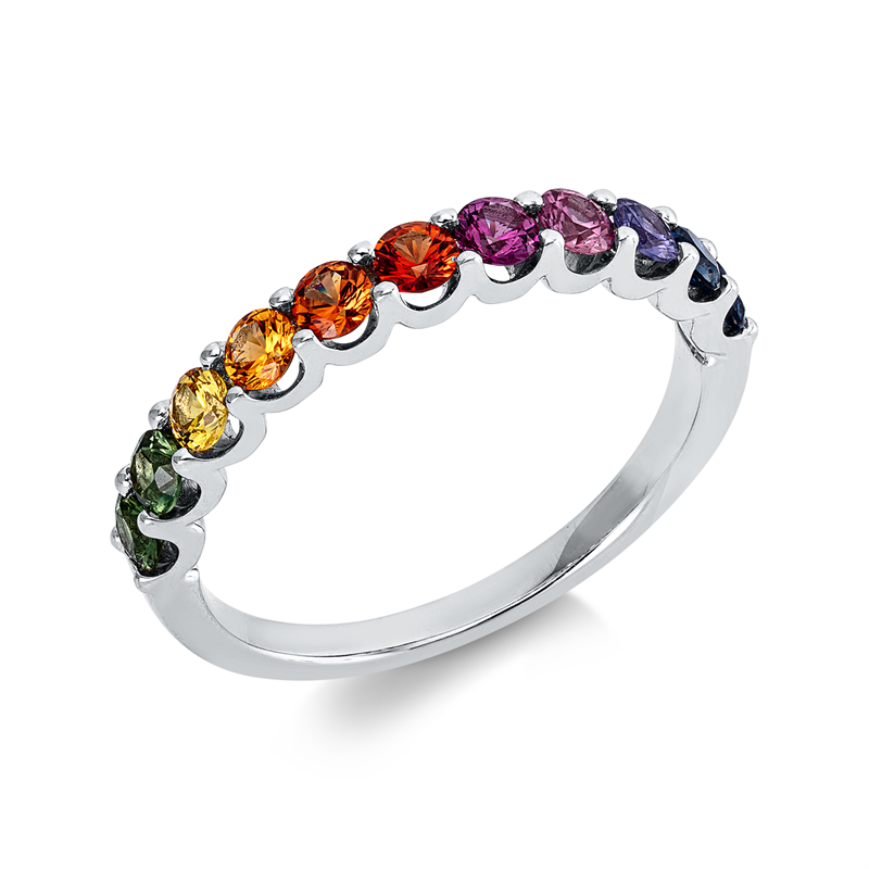 Ring 18 kt WG, 11 Saphire 0,85 ct fancy