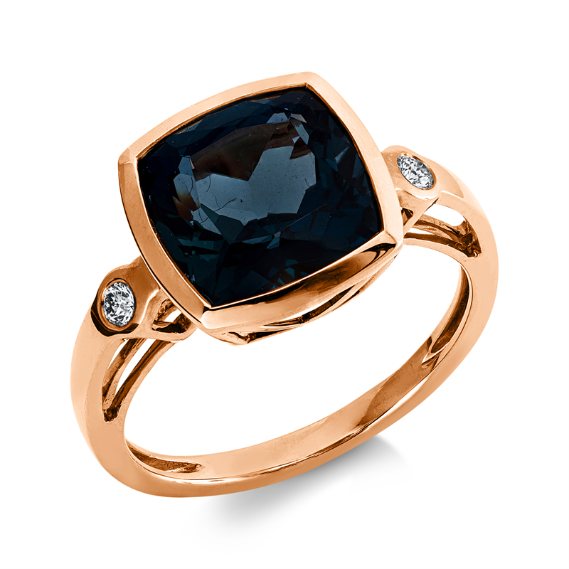 Ring 18 kt RG, 2 Brill. 0,07 ct, TW-si, 1 Topas 4,90 ct Lond. blue