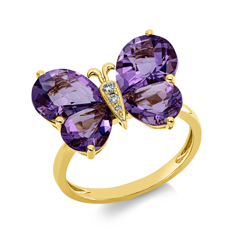 Ring 18 kt GG, 3 Brill. 0,04 ct, TW-si, 4 Amethyste 4,90 ct pink