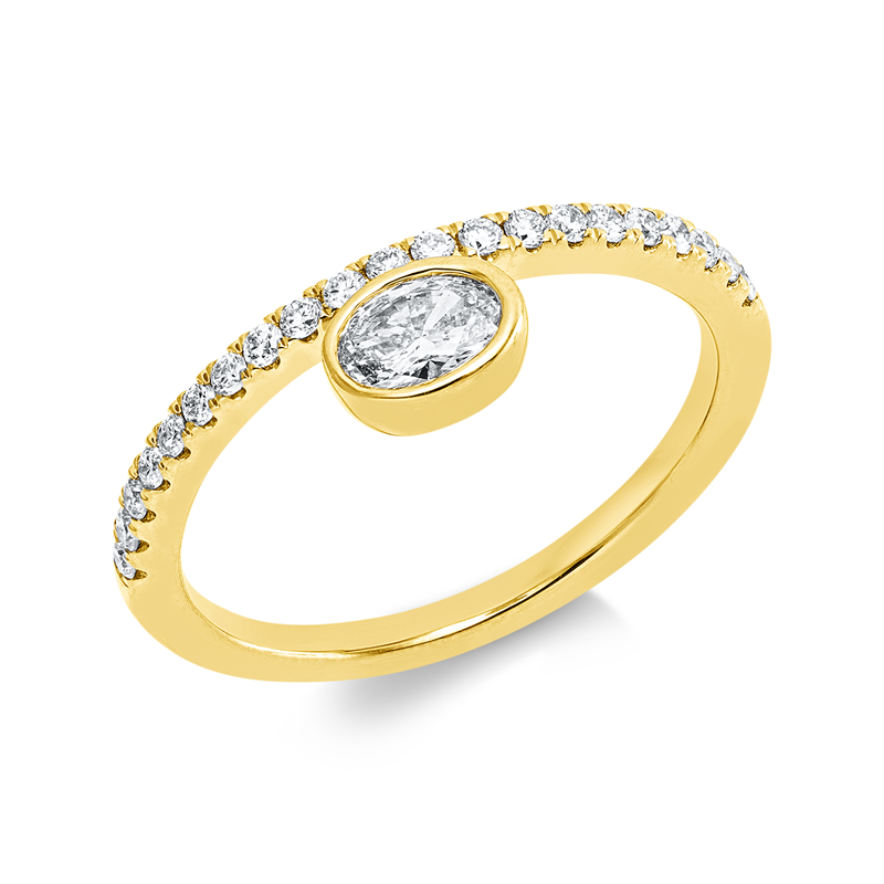 Ring 18 kt GG, 1 Oval 0,24 ct, TW-si, 21 Brill. 0,22 ct, TW-si