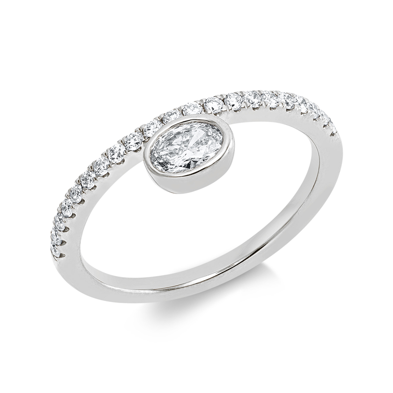 Ring 18 kt WG, 1 Oval 0,26 ct, TW-si, 21 Brill. 0,22 ct, TW-si