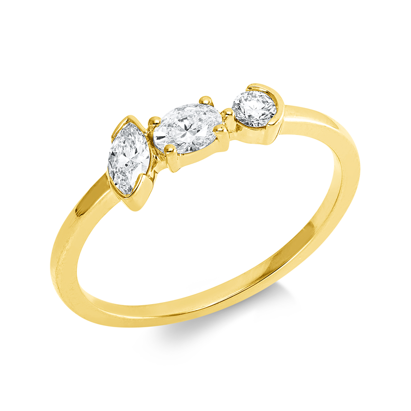 Ring 18 kt GG, 1 Oval 0,16 ct, TW-si, 1 Nav. 0,12 ct, TW-si, 1 Brill. 0,07 ct, TW-si