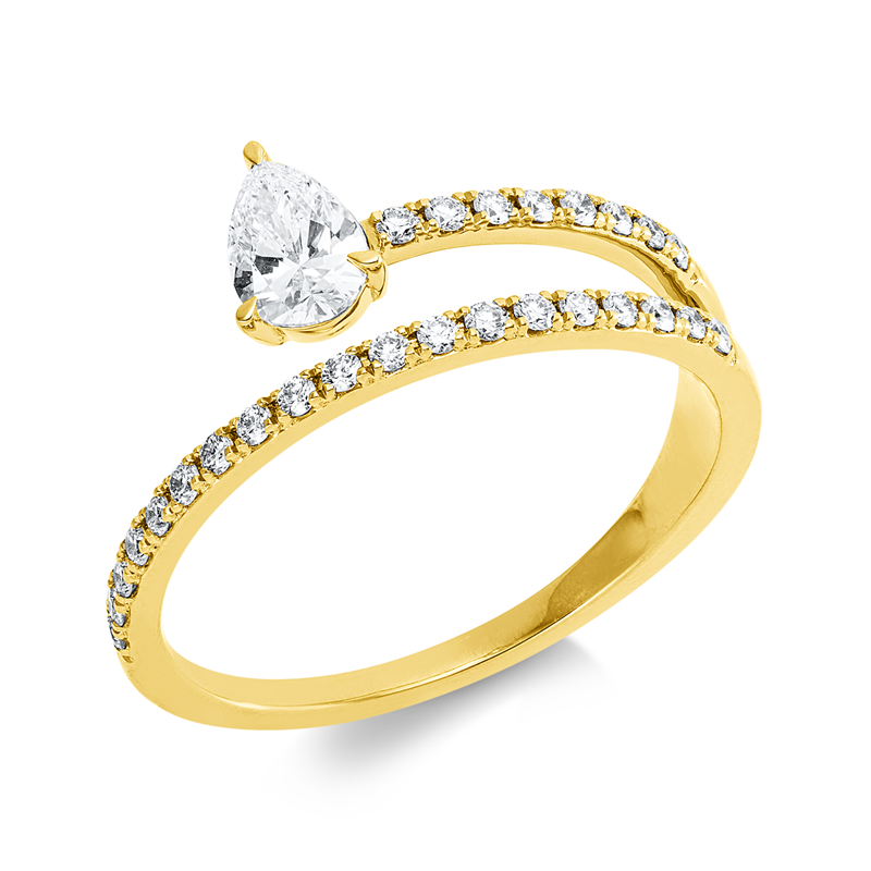 Ring 18 kt GG, 1 Tropfen 0,30 ct, TW-si, 27 Brill. 0,20 ct, TW-si