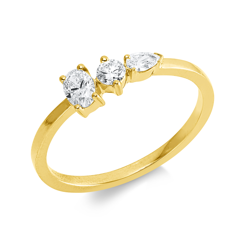 Ring 18 kt GG, 1 Tropfen 0,06 ct, TW-si, 1 Oval 0,19 ct, TW-si, 1 Brill. 0,08 ct, TW-si