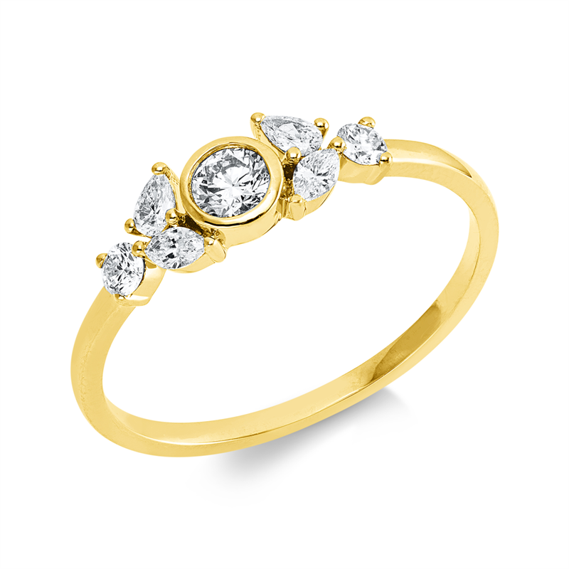 Ring 18 kt GG, 1 Brill. 0,14 ct, TW-si, 2 Tropfen 0,07 ct, TW-si, 2 Nav. 0,08 ct, TW-si, 2 Brill. 0,09 ct, TW-si
