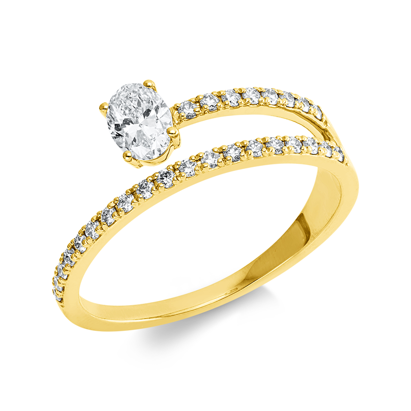 Ring 18 kt GG, 1 Oval 0,30 ct, TW-si, 27 Brill. 0,21 ct, TW-si