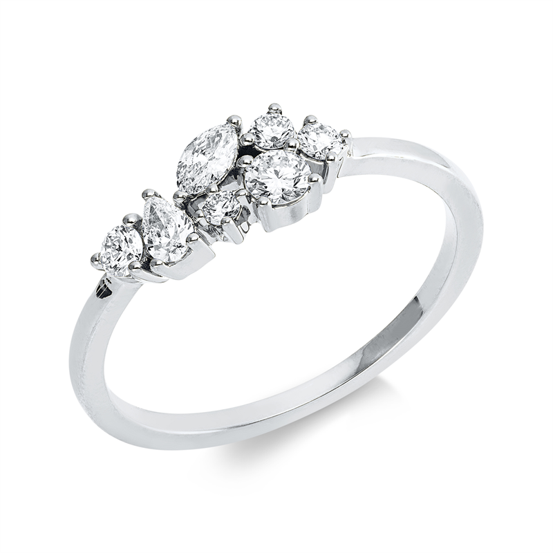 Ring 18 kt WG, 3 Brill. 0,10 ct, 1 Brill. 0,09 ct, 1 Tropfen 0,07 ct, 1 Nav. 0,07 ct, 1 Brill. 0,02 ct, TW-si