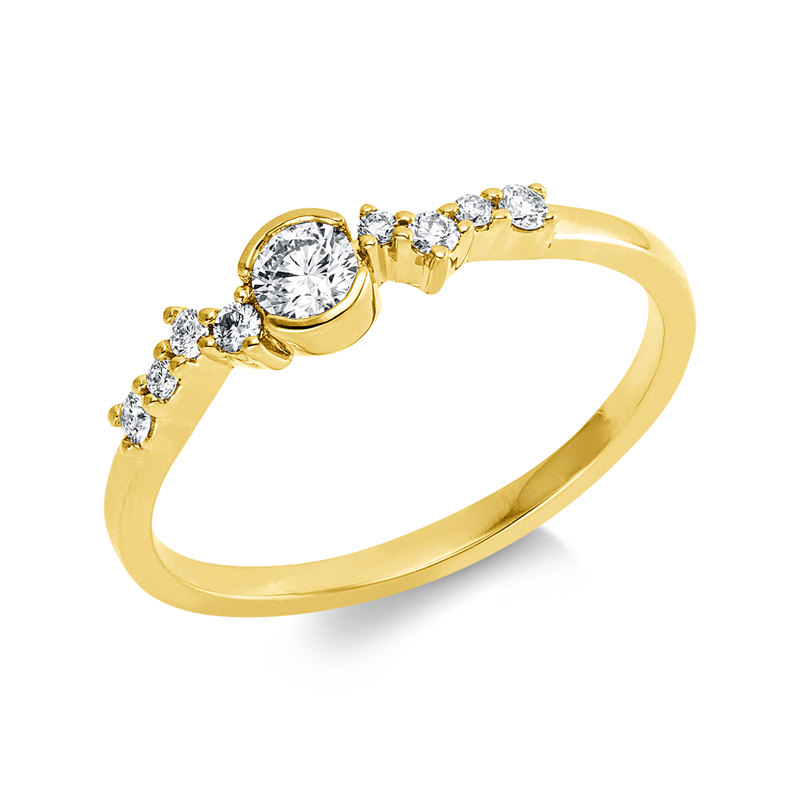 Ring 18 kt GG, 1 Brill. 0,14 ct, TW-si, 8 Brill. 0,12 ct, TW-si