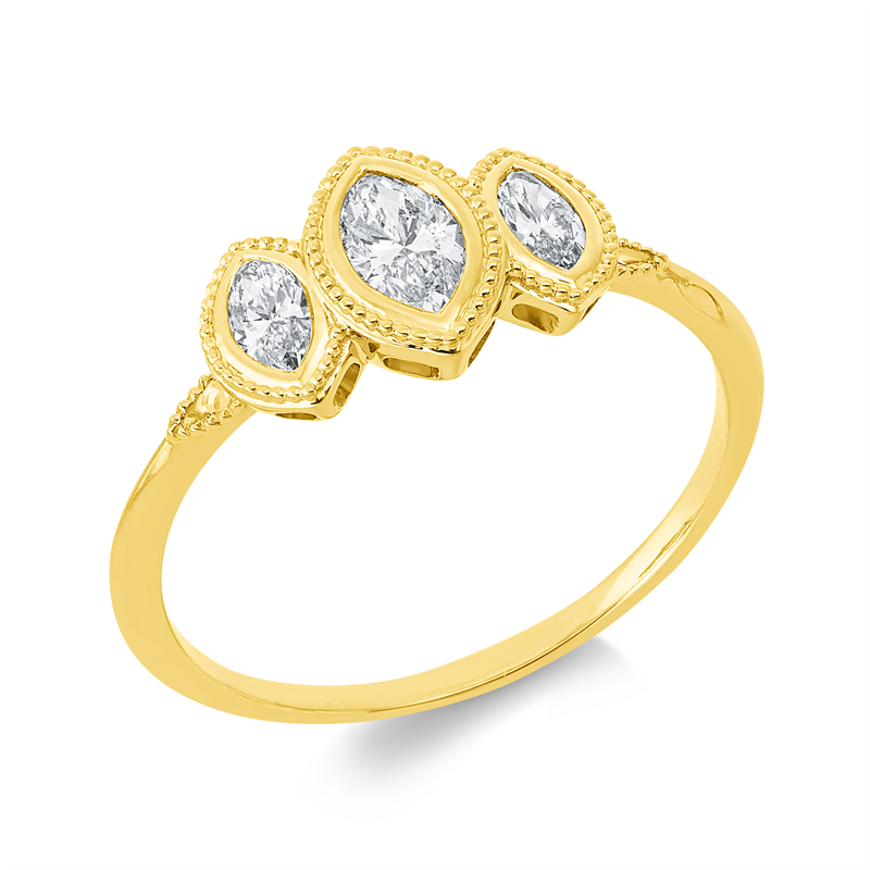 Ring 18 kt GG, 1 Nav. 0,24 ct, TW-si, 2 Nav. 0,21 ct, TW-si