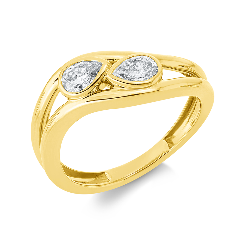Ring 18 kt GG, 2 Tropfen 0,49 ct, TW-si