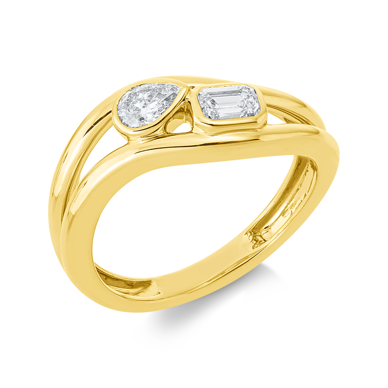 Ring 18 kt GG, 1 Sm.schliff 0,26 ct, TW-si, 1 Tropfen 0,21 ct, TW-si