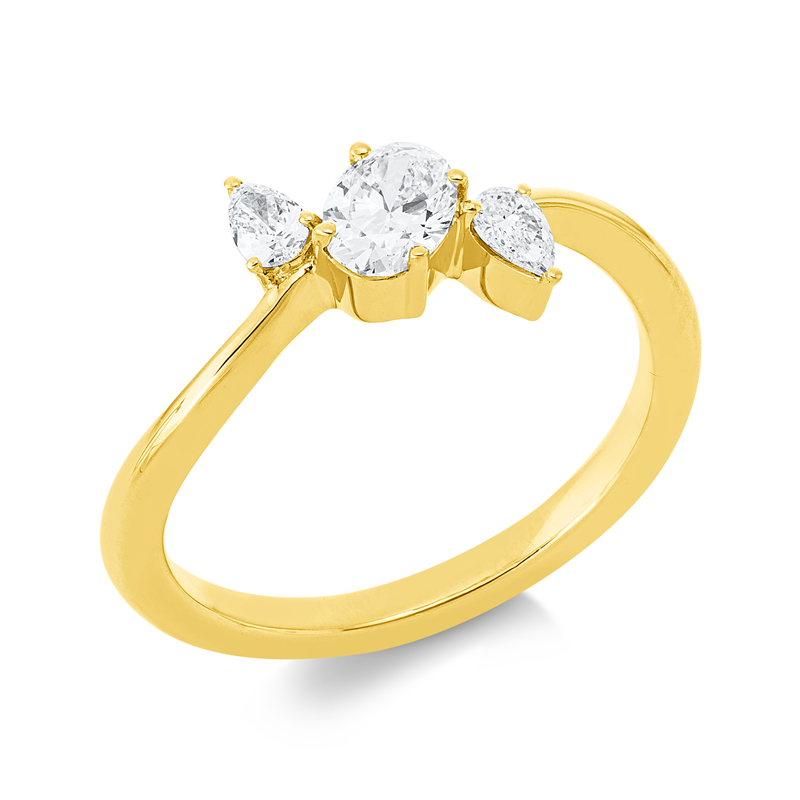 Ring 18 kt GG, 1 Oval 0,33 ct, TW-si, 2 Tropfen 0,20 ct, TW-si