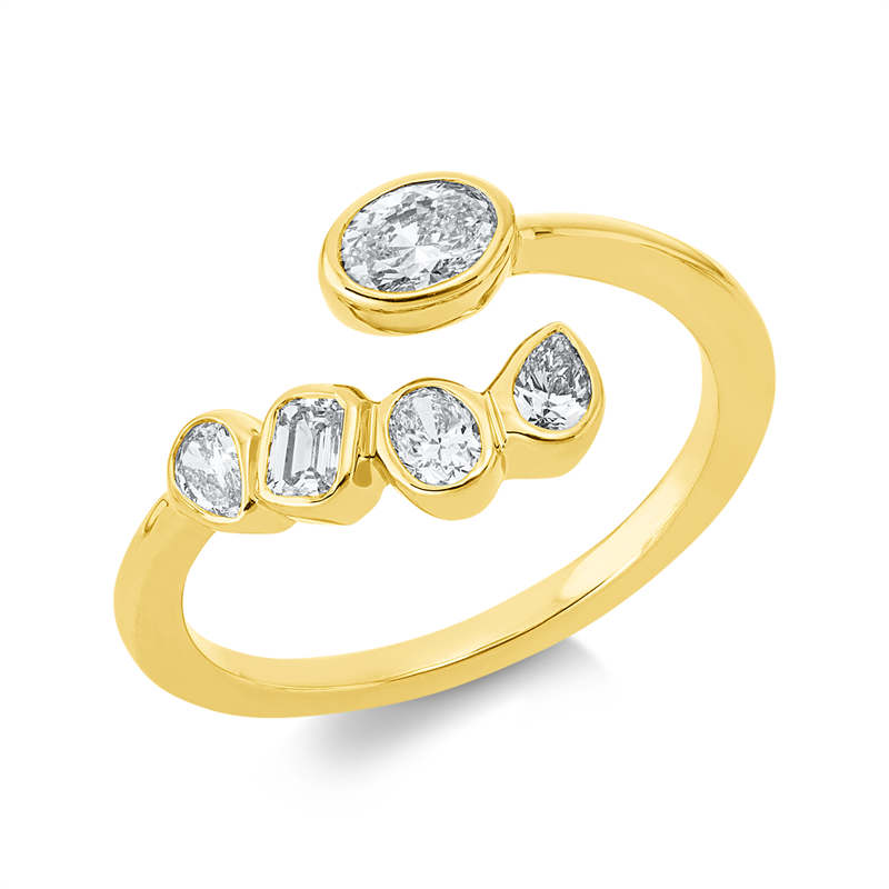 Ring 18 kt GG, 1 Oval 0,27 ct, 2 Tropfen 0,16 ct, 1 Oval 0,10 ct, 1 Sm.schliff 0,12 ct, TW-si