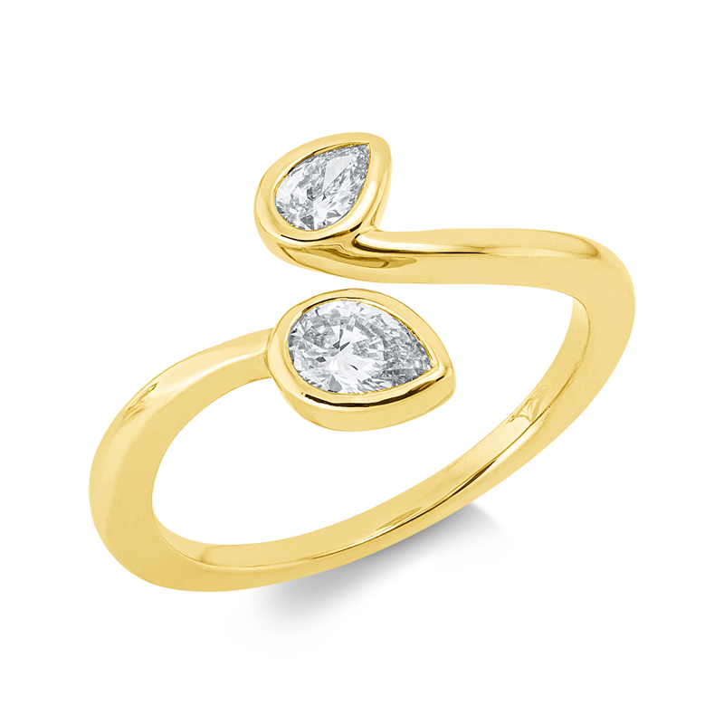 Ring 18 kt GG, 1 Tropfen 0,29 ct, TW-si, 1 Tropfen 0,13 ct, TW-si
