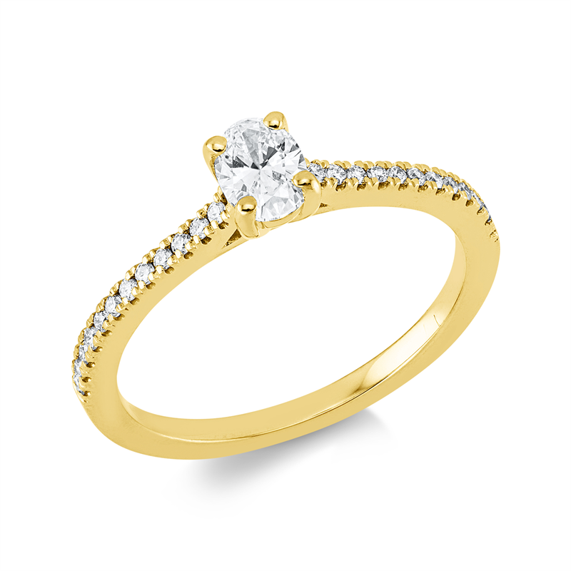 Ring 18 kt GG, 1 Oval 0,32 ct, TW-si, 24 Brill. 0,12 ct, TW-si