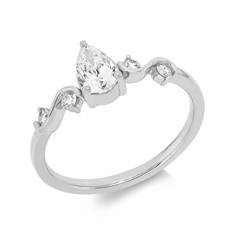 Ring 18 kt WG, 1 Tropfen 0,50 ct, TW-si, 4 Brill. 0,14 ct, TW-si