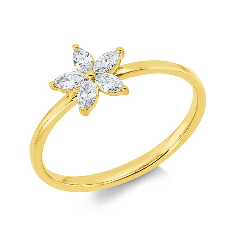 Ring 18 kt GG, 5 Nav. 0,25 ct, TW-si