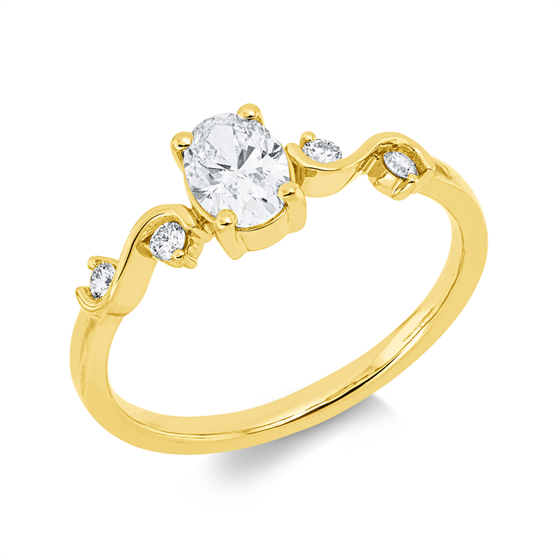 Ring 18 kt GG, 4 Brill. 0,11 ct, TW-si, 1 Oval 0,50 ct, TW-si