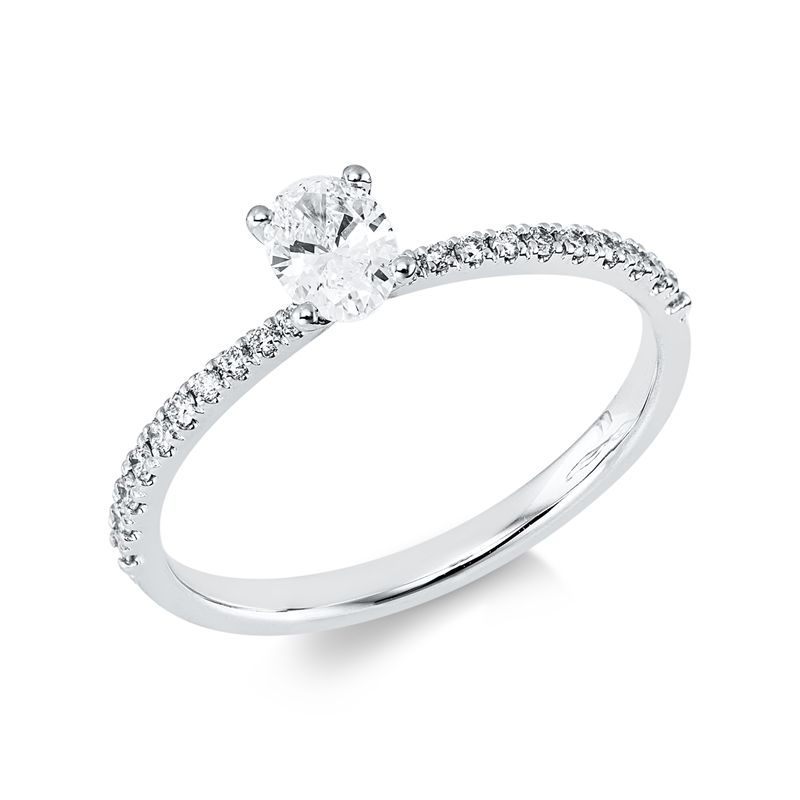 Ring 18 kt WG, 1 Oval 0,28 ct, TW-si, 20 Brill. 0,14 ct, TW-si