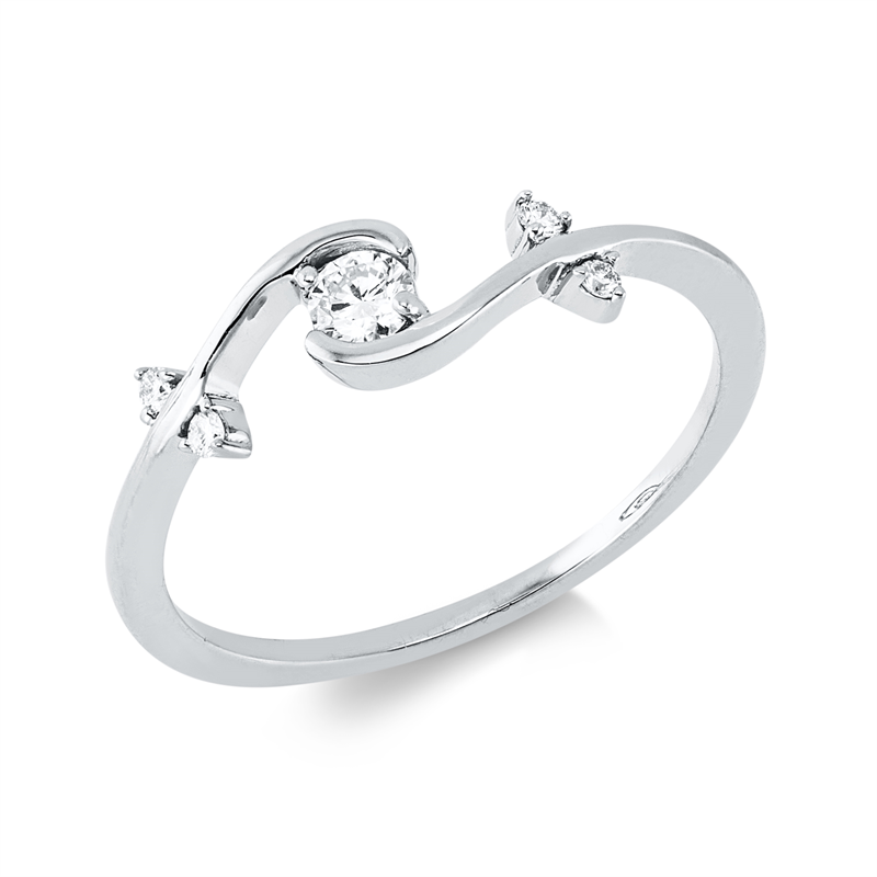 Ring 18 kt WG, 1 Brill. 0,11 ct, TW-si, 4 Brill. 0,04 ct, TW-si