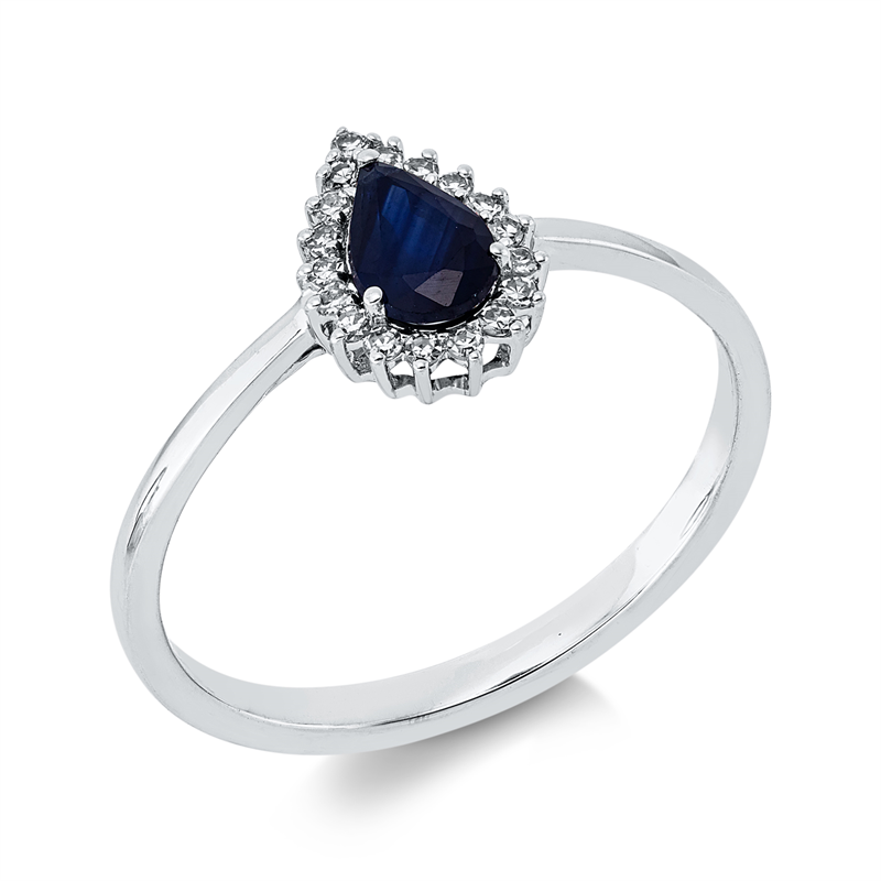 Ring 18 kt WG, 18 Dia. 0,09 ct, TW-si, 1 Saphir 0,46 ct blau