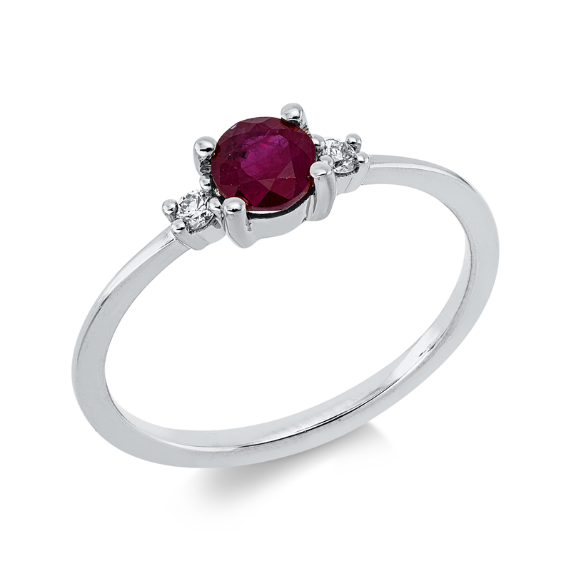 Ring 18 kt WG, 2 Brill. 0,05 ct, TW-si, 1 Rubin 0,60 ct rot