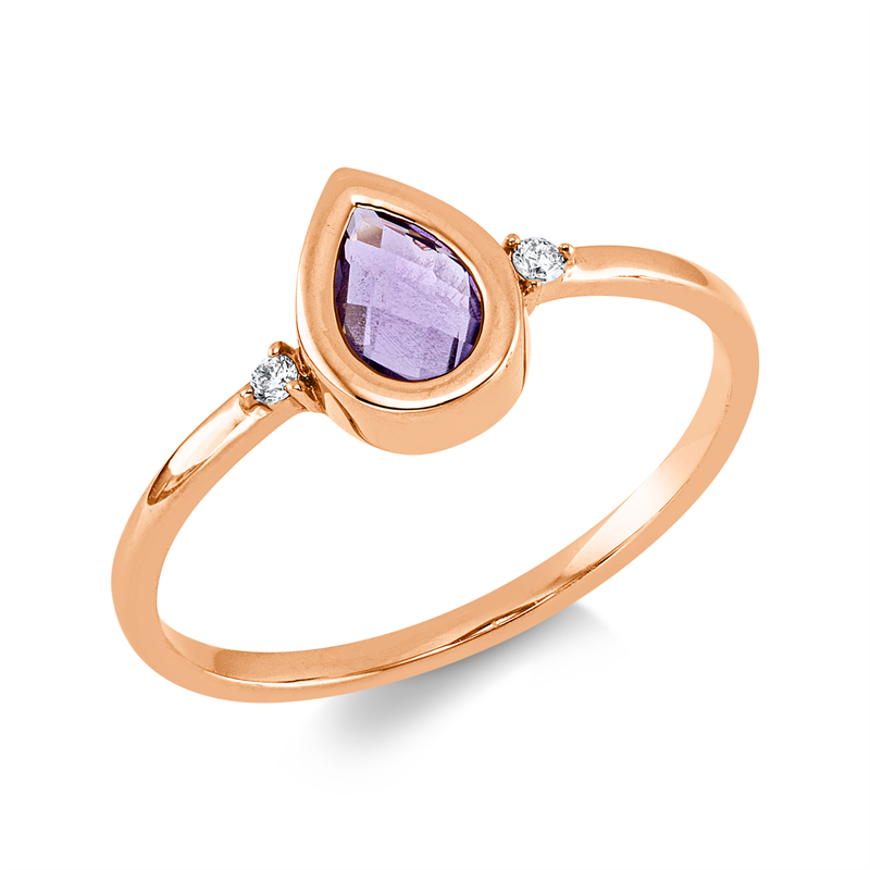 Ring 18 kt RG, 2 Brill. 0,03 ct, TW-si, 1 Amethyst 0,38 ct pink