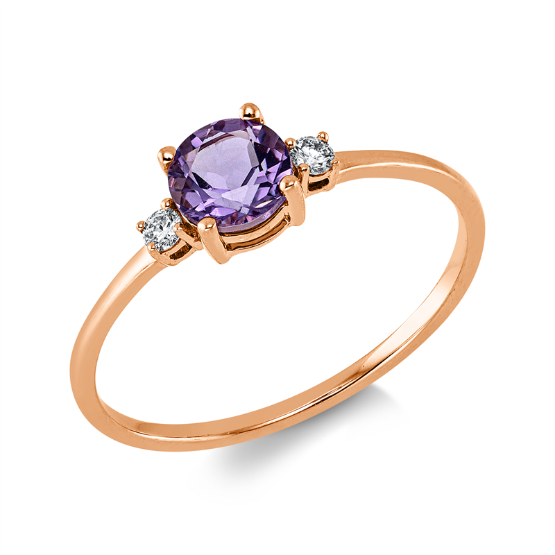 Ring 18 kt RG, 2 Brill. 0,05 ct, TW-si, 1 Amethyst 0,47 ct lila