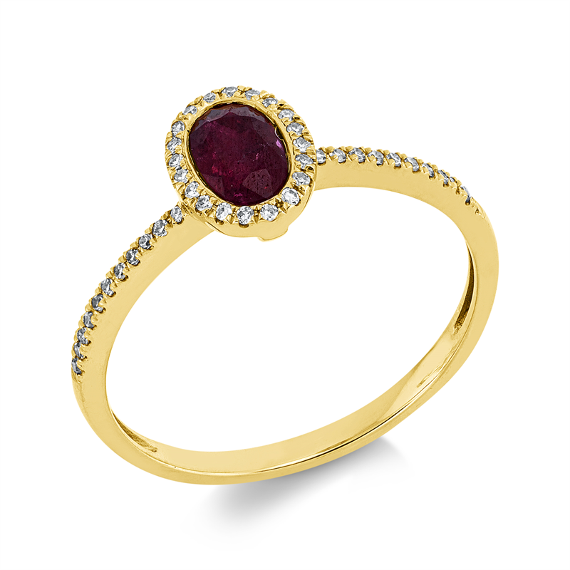 Ring 18 kt GG, 42 Dia. 0,10 ct, TW-si, 1 Rubin 0,63 ct rot