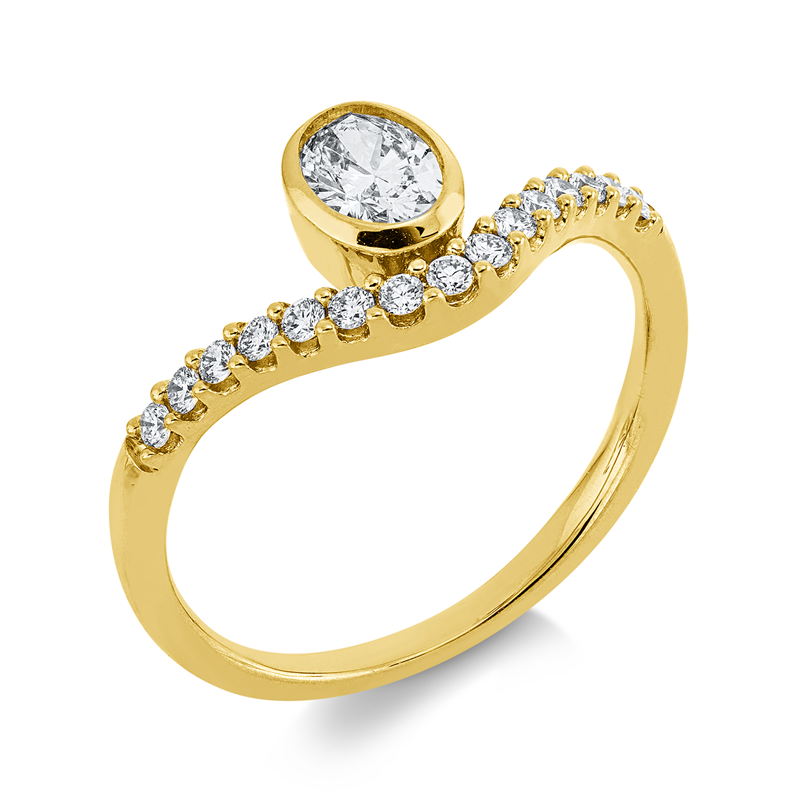 Ring 18 kt GG, 1 Oval 0,31 ct, TW-si, 15 Brill. 0,18 ct, TW-si