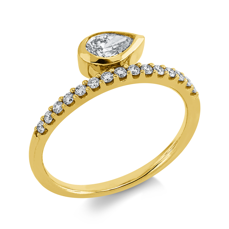 Ring 18 kt GG, 1 Tropfen 0,34 ct, TW-si, 15 Brill. 0,19 ct, TW-si