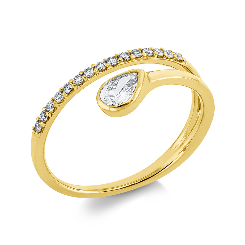 Ring 18 kt GG, 1 Tropfen 0,21 ct, TW-si, 15 Brill. 0,12 ct, TW-si