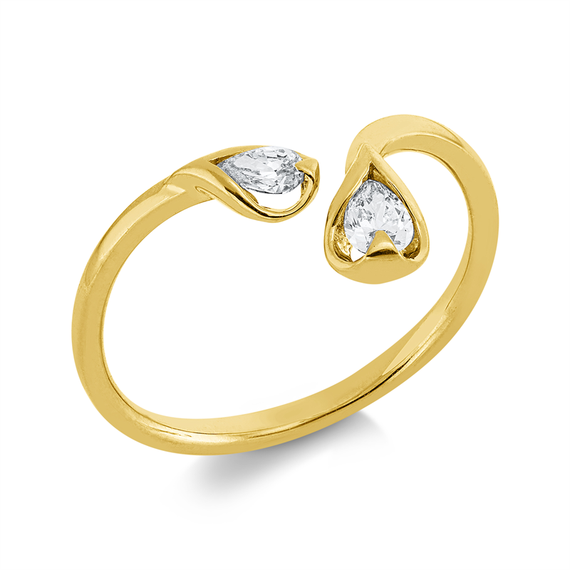 Ring 18 kt GG, 2 Tropfen 0,22 ct, TW-si
