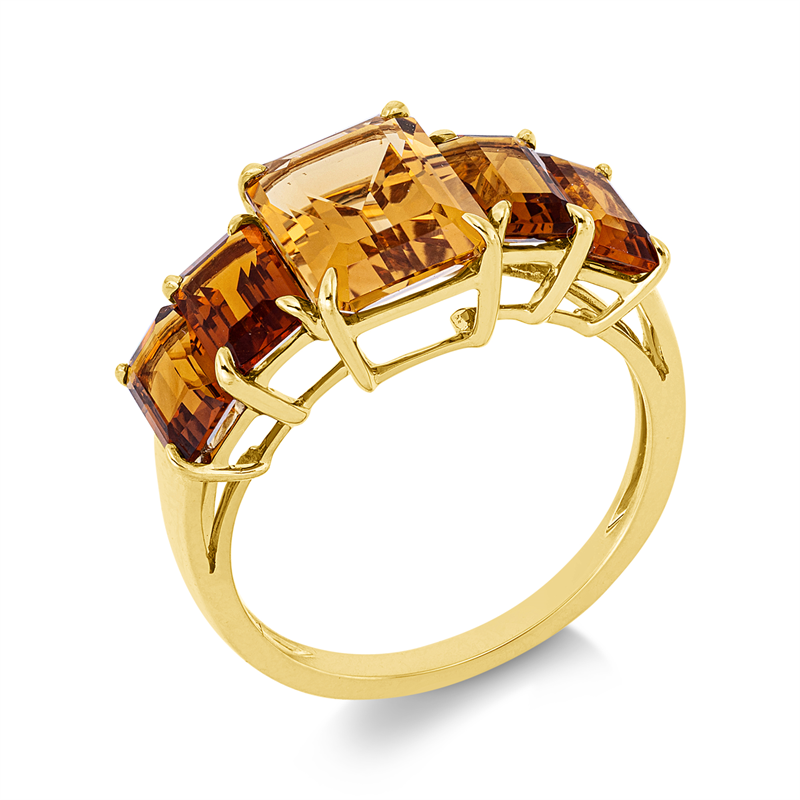 Ring 18 kt GG, 1 Citrin 2,20 ct gelb, 4 Citrin 2,00 ct mandarin