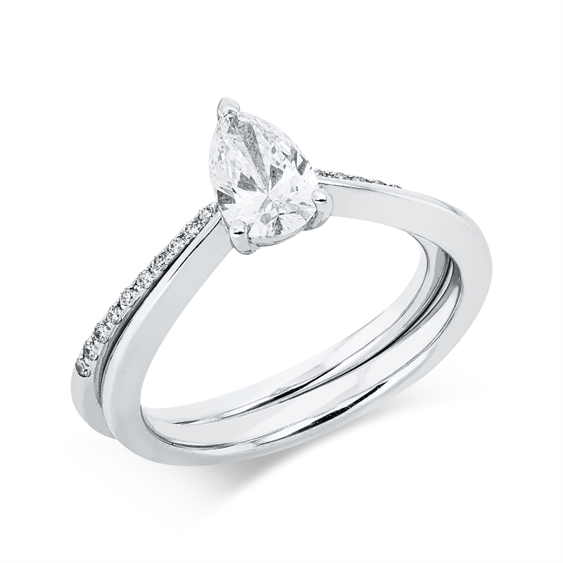 Ring 18 kt WG, 1 Tropfen 0,70 ct, TW-vsi, 20 Brill. 0,07 ct, TW-vsi