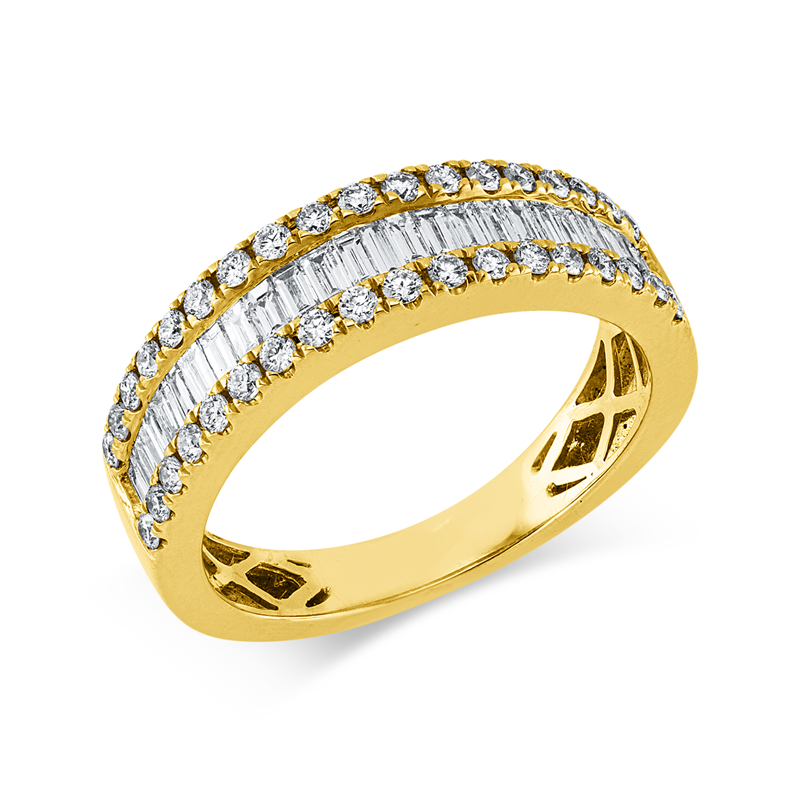 Ring 14 kt GG, 26 Bag. 0,55 ct, TW-vsi/si, 36 Brill. 0,40 ct, TW-si