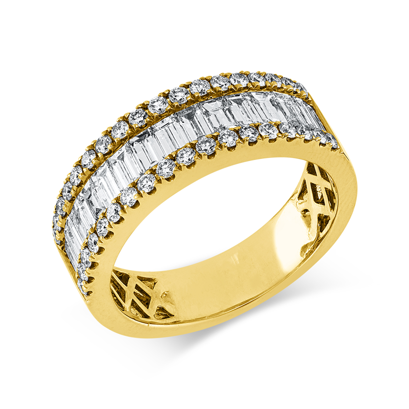 Ring 14 kt GG, 15 Bag. 1,04 ct, TW-vsi/si, 36 Brill. 0,48 ct, TW-si