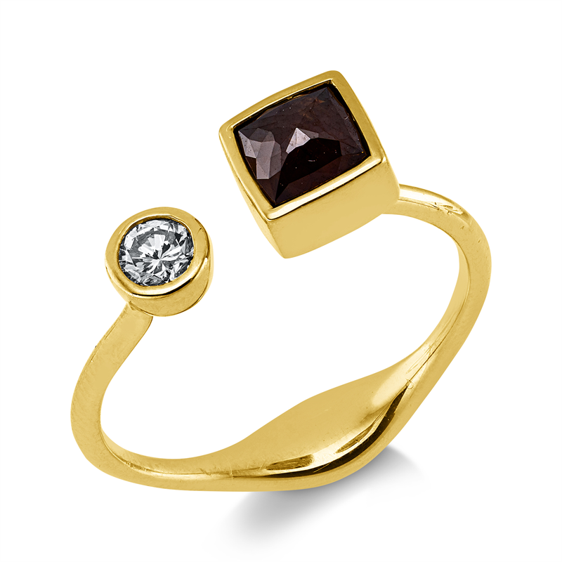 Ring 18 kt GG, 1 Brill. 0,14 ct, I-si/pi, 1 Dia.Split 0,56 ct, braun