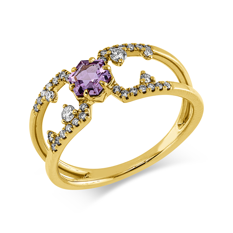 Ring 18 kt GG, 34 Brill. 0,20 ct, TW-si/pi, 1 Saphir 0,44 ct pink