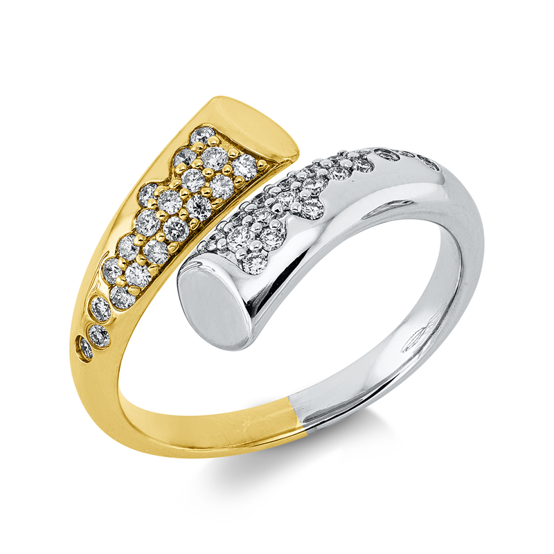 Ring 14 kt WG+GG, 19 Brill. 0,04 ct, TW-si, 19 Brill. 0,16 ct, gelb