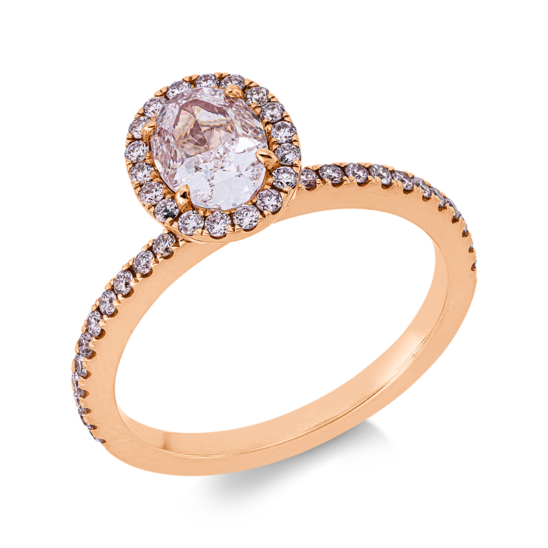 Ring 18 kt RG, GIA 5232485788, 54 Brill. 0,40 ct, TW-si, 1 Oval 1,01 ct, pink-vvs