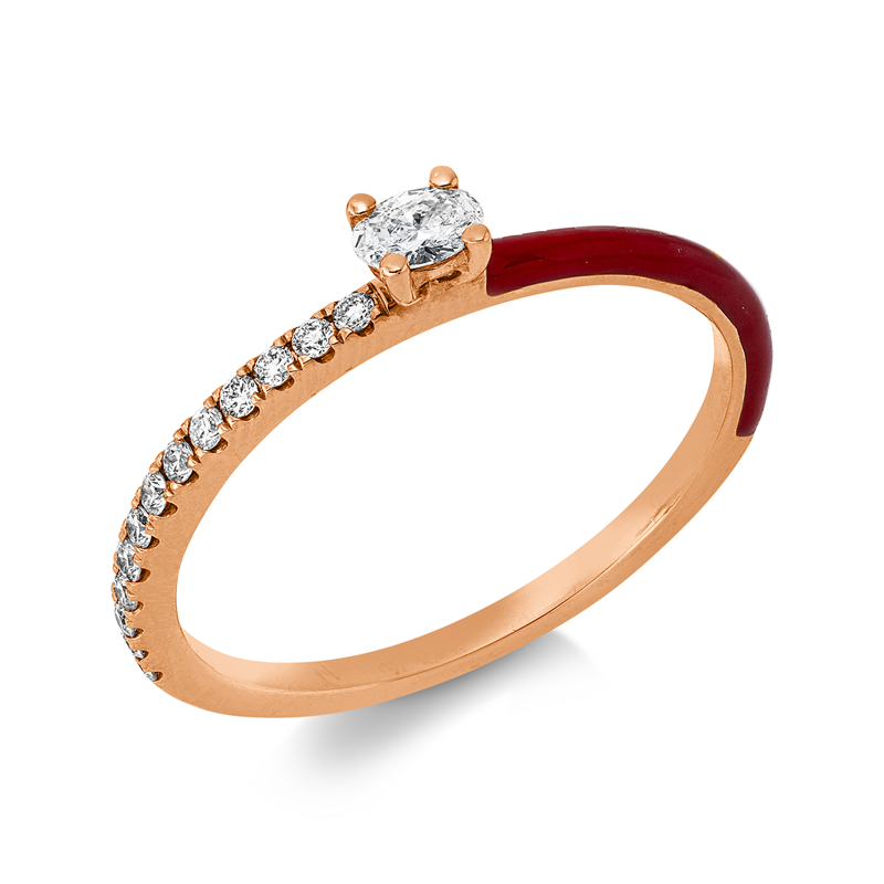 Ring 18 kt RG, 1 Oval 0,08 ct, TW-vsi, 13 Brill. 0,09 ct, TW-si, 1 Emaille 0,05 ct rot